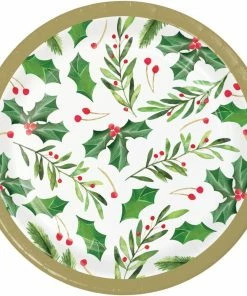 Creative Converting Traditional Holly Dessert Plate, 8 Ct