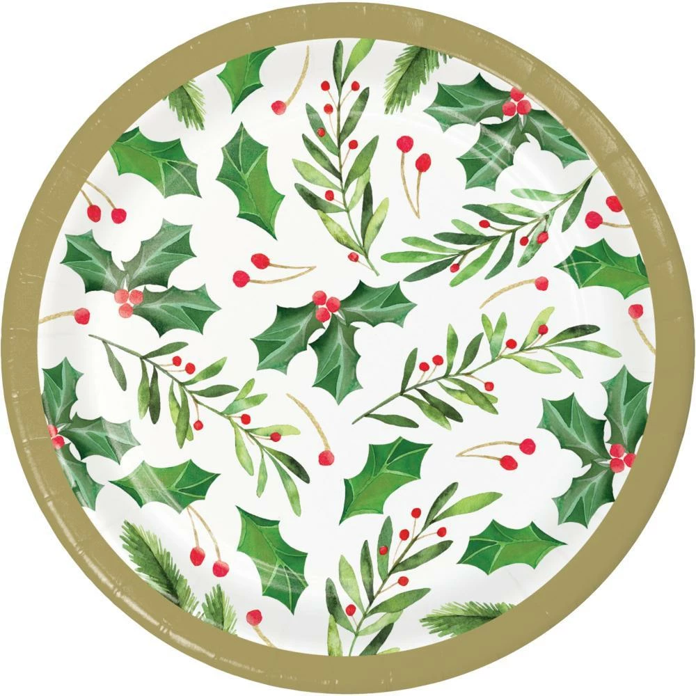 Creative Converting Traditional Holly Dessert Plate, 8 Ct