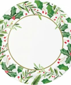 Creative Converting Christmas Party Supplies Traditional Holly Dinner Plate, 8 Ct