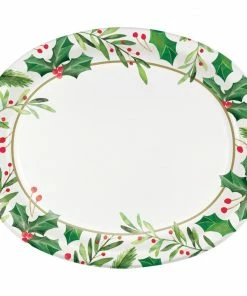 Creative Converting Traditional Holly Oval Platter, 8 Ct