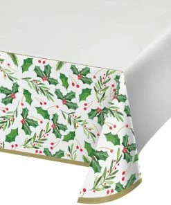 Creative Converting Traditional Holly Paper Tablecover Border Print, 54" X 102"