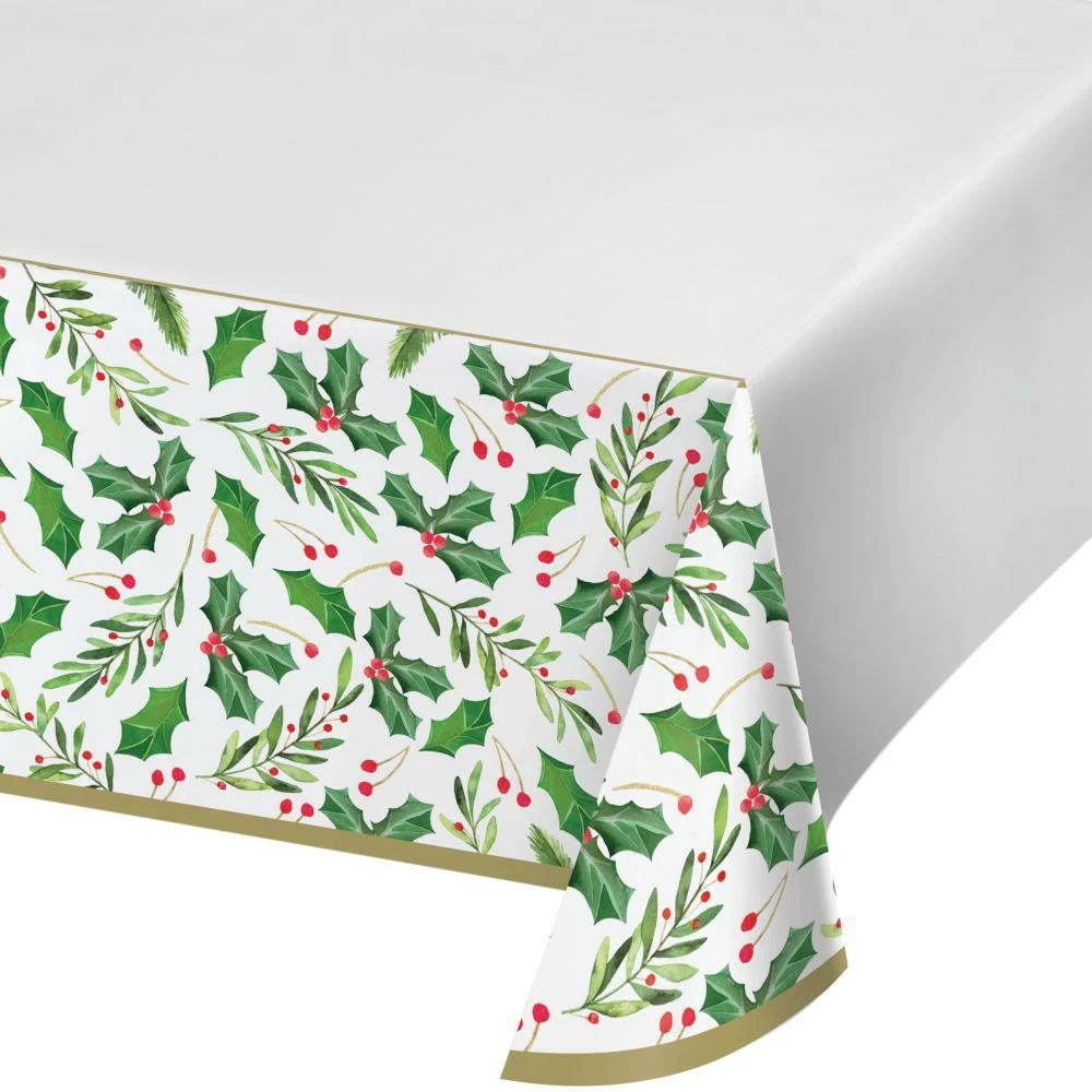 Creative Converting Traditional Holly Paper Tablecover Border Print, 54" X 102"