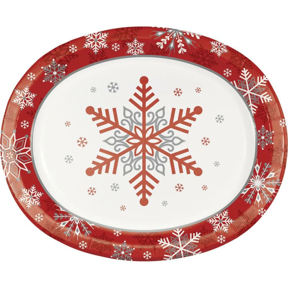Creative Converting Winter Snowflakes Oval Platter, 8 Ct Christmas Party Supplies