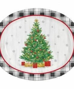 Creative Converting Holiday Tree Oval Platter, 8 Ct