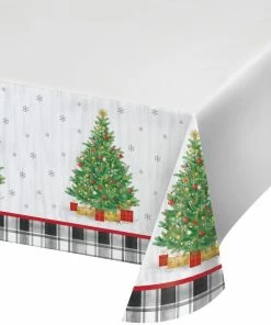 Creative Converting Holiday Tree Paper Tablecover Border Print, 54" X 102" Christmas Party Supplies