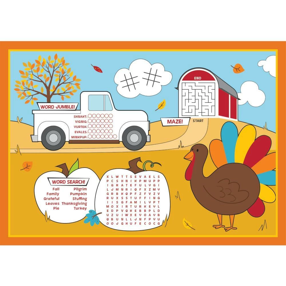 Creative Converting Thanksgiving Party Decorations Placemats, Fall Activity , 8 Ct