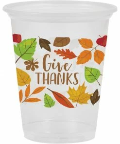 Creative Converting Thanksgiving Party Decorations 16Oz Plastic Cup, Clear, Fall Leaves, 8 Ct