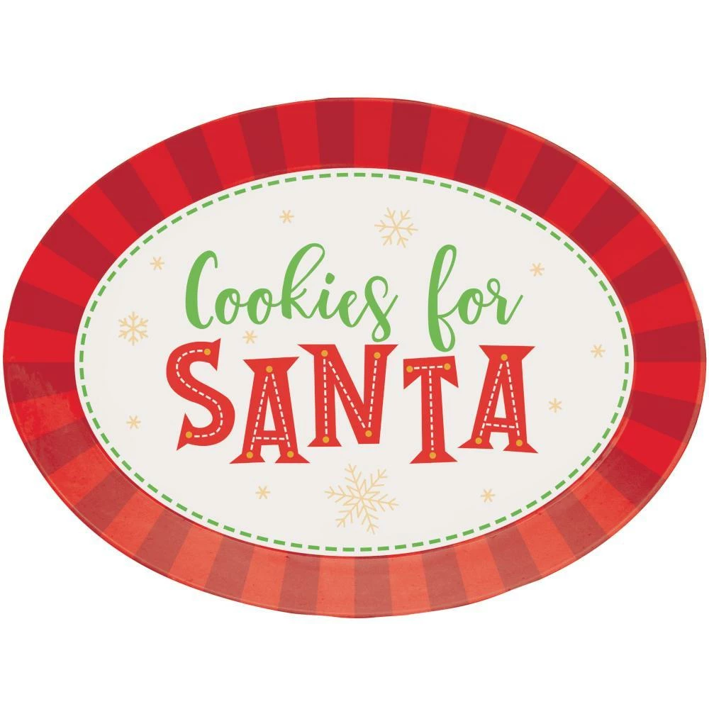 Creative Converting Christmas Party Supplies Oval Plastic Tray, Cookies For Santa