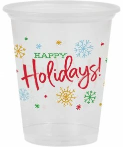 Creative Converting 16Oz Plastic Cup, Clear, Happy Holidays, 8 Ct Christmas Party Supplies