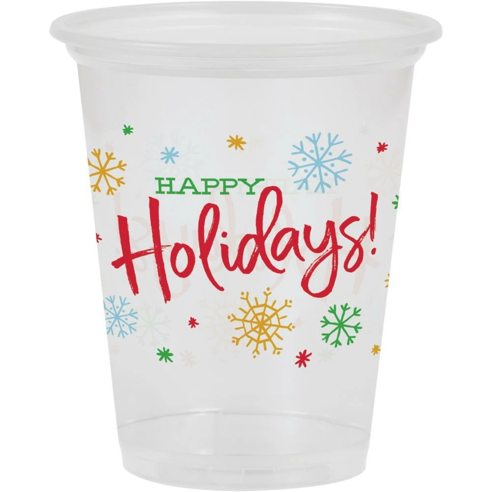 Creative Converting 16Oz Plastic Cup, Clear, Happy Holidays, 8 Ct Christmas Party Supplies