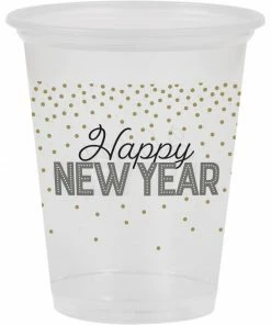 Creative Converting New Year's Eve Party Supplies 16Oz Plastic Cup, Clear, Happy New Year, 8 Ct