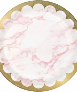 Creative Converting Baby Showers Pink Marble Dinner Plate, Foil (8/Pkg)