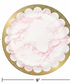Creative Converting Baby Showers Pink Marble Dinner Plate, Foil (8/Pkg)
