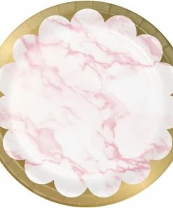Creative Converting Baby Showers Pink Marble Dessert Plate, Foil (8/Pkg)