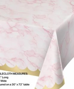 Creative Converting Pink Marble Tablecover, 54X102 Paper Aop (1/Pkg)
