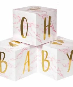 Creative Converting Pink Marble Centerpiece Baby Blocks, Foil (3/Pkg) Baby Showers