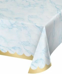 Creative Converting Baby Showers Blue Marble Tablecover, 54X102 Paper Aop (1/Pkg)