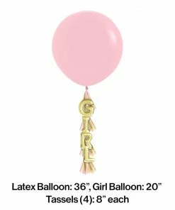 Creative Converting 36" Latex Balloon With Tassel, Girl (1/Pkg) Baby Showers