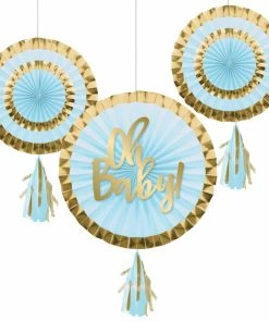 Creative Converting Baby Showers Paper Fans With Tassels, 12" & 8", Blue (3/Pkg)