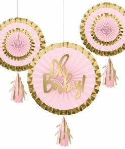 Creative Converting Paper Fans With Tassels, 12" & 8", Pink (3/Pkg)