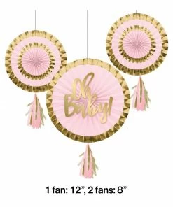 Creative Converting Paper Fans With Tassels, 12" & 8", Pink (3/Pkg)
