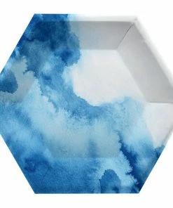 Creative Converting Watercolor Wash Blue Banquet Plate, 10" Hexagon, Blue, 8 Ct