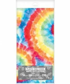 Creative Converting Tie Dye Swirl White Plastic Tablecover 54" X 108", All Over Print