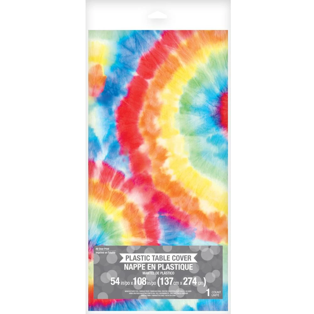 Creative Converting Tie Dye Swirl White Plastic Tablecover 54" X 108", All Over Print