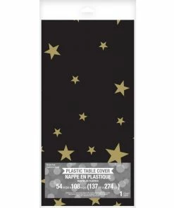 Creative Converting General Decorations Stars Black Plastic Tablecover 54" X 108", All Over Print