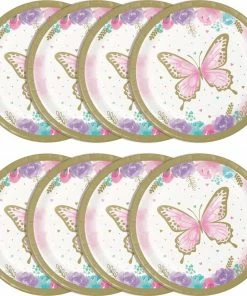 Creative Converting Butterfly Shimmer Dessert Plate 8ct Kids Birthday Party Themes