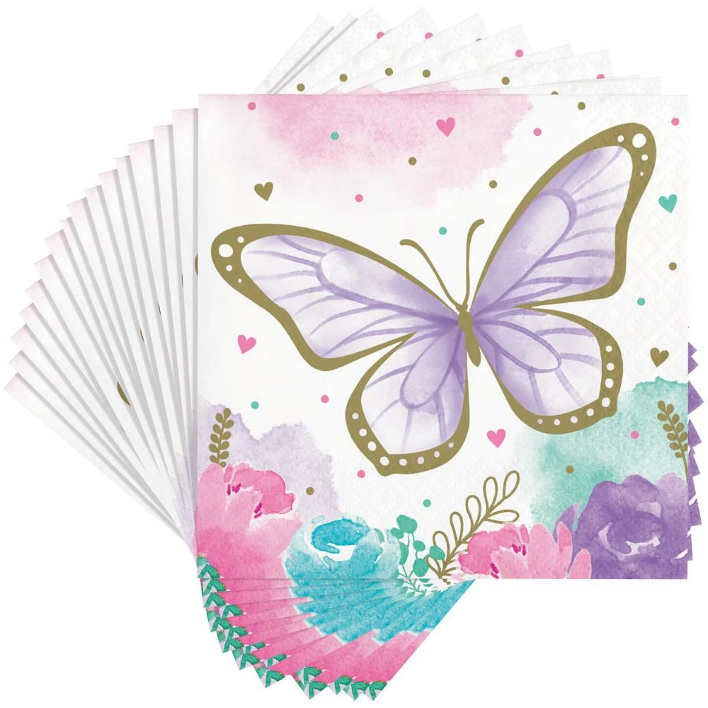 Creative Converting Kids Birthday Party Themes Butterfly Shimmer Beverage Napkin 16ct