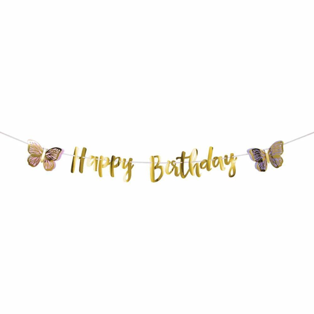 Creative Converting Butterfly Shimmer Letter Ribbon Banner, Foil 1ct Kids Birthday Party Themes