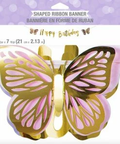 Creative Converting Butterfly Shimmer Letter Ribbon Banner, Foil 1ct Kids Birthday Party Themes
