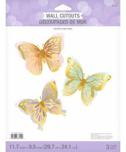 Creative Converting Butterfly Shimmer 3D Wall Décor, Foil 3ct