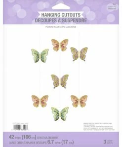 Creative Converting Kids Birthday Party Themes Butterfly Shimmer Hanging Cutouts W/ Honeycomb, Foil 3ct