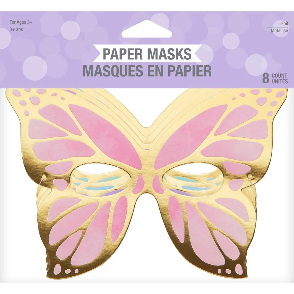Creative Converting Kids Birthday Party Themes Butterfly Shimmer Paper Masks, Foil 8ct