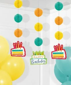 Creative Converting Festive Cake Hanging Cutouts W/ Honeycomb 3ct Adult Birthday Party Themes