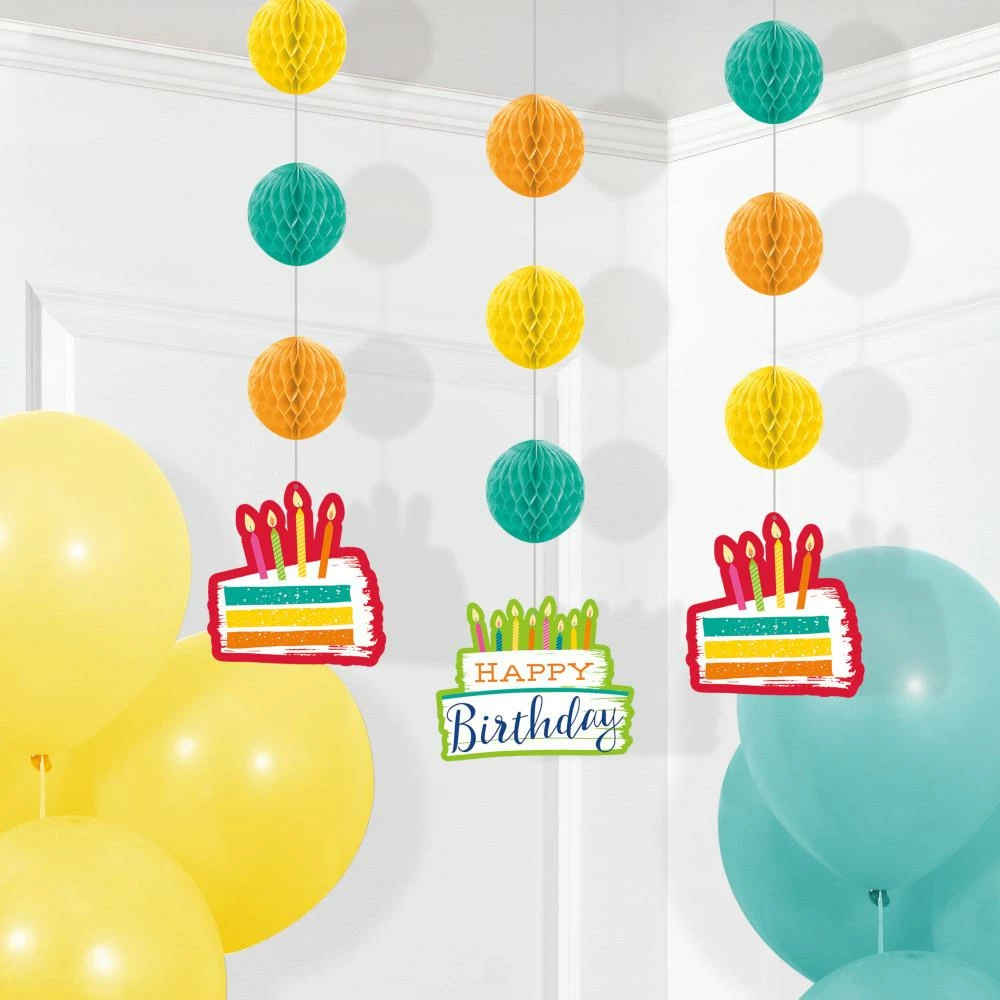 Creative Converting Festive Cake Hanging Cutouts W/ Honeycomb 3ct Adult Birthday Party Themes