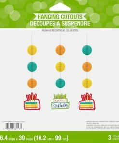 Creative Converting Festive Cake Hanging Cutouts W/ Honeycomb 3ct Adult Birthday Party Themes