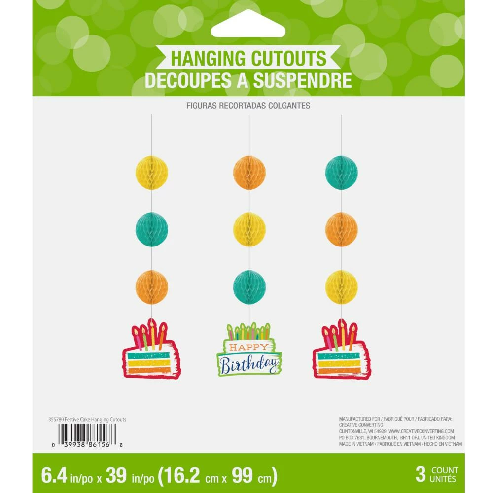 Creative Converting Festive Cake Hanging Cutouts W/ Honeycomb 3ct Adult Birthday Party Themes