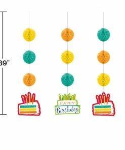 Creative Converting Festive Cake Hanging Cutouts W/ Honeycomb 3ct Adult Birthday Party Themes