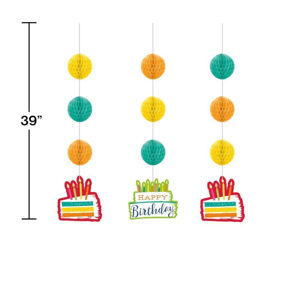 Creative Converting Festive Cake Hanging Cutouts W/ Honeycomb 3ct Adult Birthday Party Themes