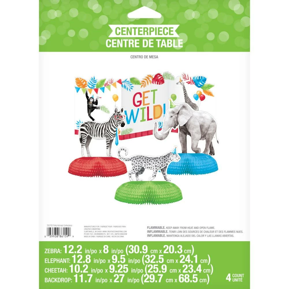 Creative Converting Party Animals Centerpiece 3D W/ HC 4ct Kids Birthday Party Themes