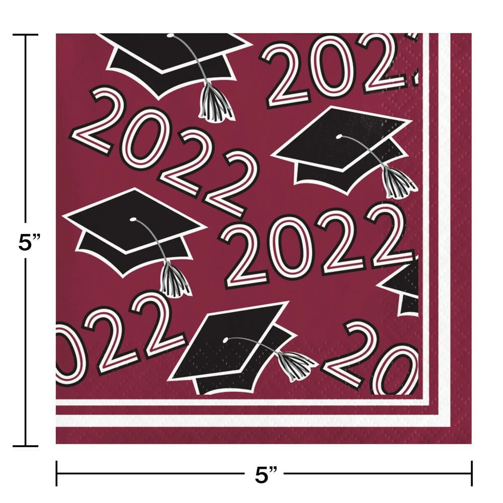 Creative Converting Burgundy Class Of 2022 Beverage Napkins, 36ct Graduation Party Supplies