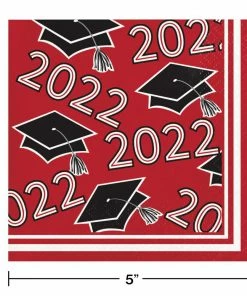 Creative Converting Graduation Party Supplies Classic Red Class Of 2022 Beverage Napkins, 36ct