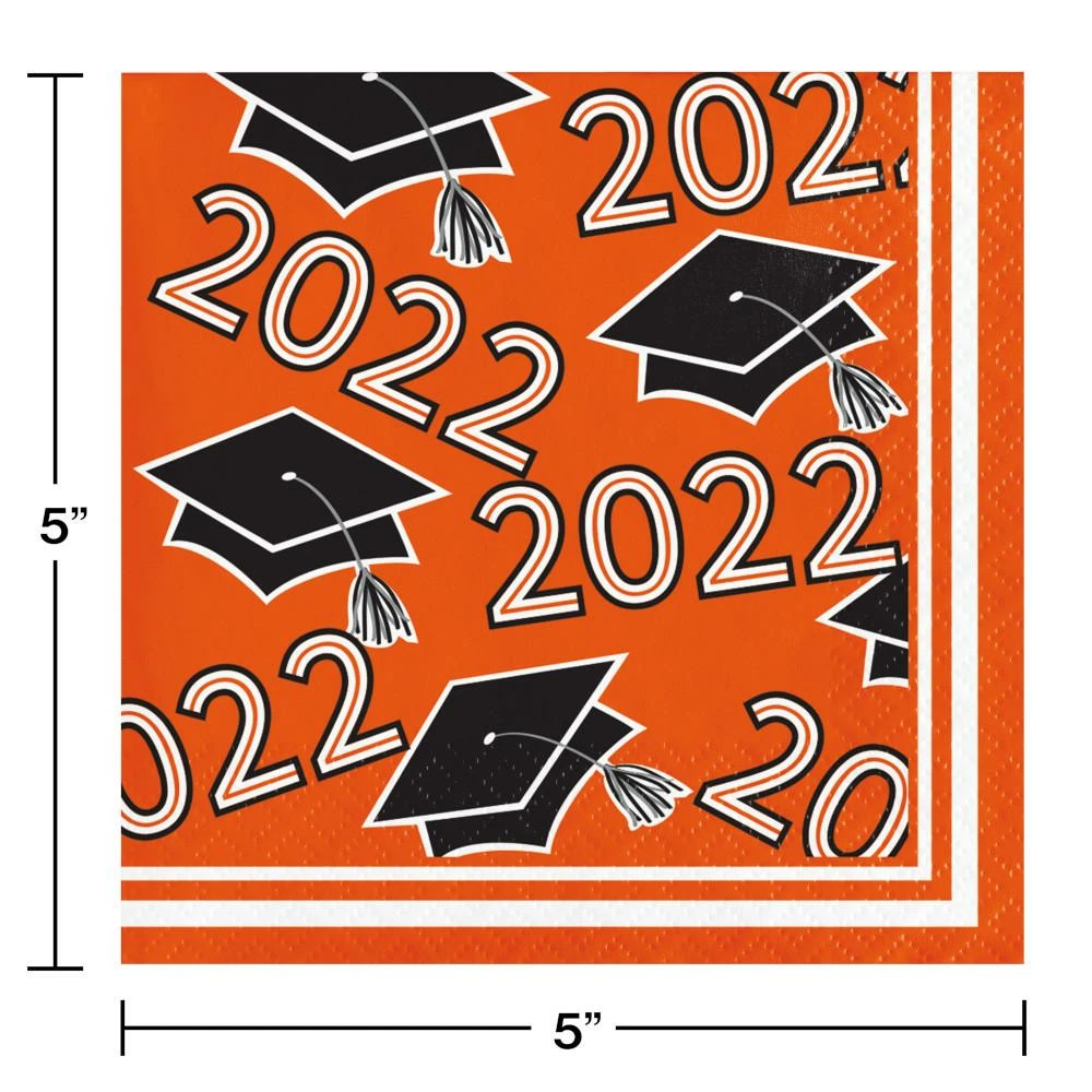 Creative Converting Graduation Party Supplies Orange Class Of 2022 Beverage Napkins, 36ct