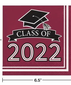 Creative Converting Burgundy Class Of 2022 Luncheon Napkins, 36ct Graduation Party Supplies