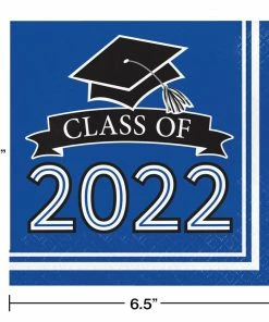 Creative Converting Graduation Party Supplies Cobalt Blue Class Of 2022 Luncheon Napkins, 36ct