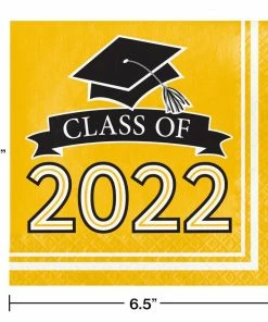 Creative Converting Yellow Class Of 2022 Luncheon Napkins, 36ct Graduation Party Supplies