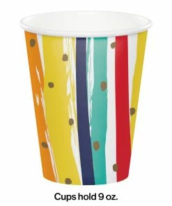 Creative Converting Birthday Stripes Hot/Cold Cup 9oz. 8ct